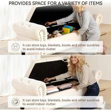 Ottoman Storage Bench,Sofa Bench,Foot Rest Stool,Velvet End Of Bed Bench,Storage Box With Lid, Entryway Bench,168 KG Load Capacity - Beige - View 5