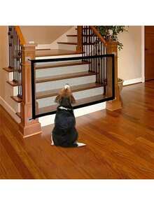 1pc Pet Fence, Portable Foldable Mesh Door, Door Isolation Fence, Mesh Door Guard, No-Hole Balcony Isolation Net, Indoor Protection Fence, Suitable For Stairs, Balcony, Indoor And Outdoor, Adjustable, Portable, Easy To Install, Pet Stair Barrier, Transparent Window, Pet Protection, Pet Door, Dog Door, Pet Railing, Dog Net (Suitable For Small Dogs) - Black - View 3