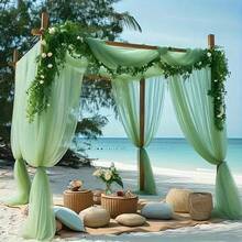 1pc Romantic 393 Inch Mint Green Tulle Draped Fabric, Long Solid Color Sheer Curtain, Multi-Functional Party Backdrop Tulle, Suitable For Wedding Arch, Home Decor Wedding Arch Draping Fabric Backdrop, Birthday Wedding Party Hall Background Decoration Material Ceremony Backdrop - Green - View 4