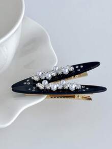 1pc New Black Pearl Rhinestone Hair Clip Women's Premium Elegant Side Alligator Hair Clip Versatile Hair Accessory - Multicolor - View 5