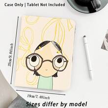 Cartoon Girl With Glasses Pattern Painted Effect Tablet Protective Case, Built-In Pen Slot, With Stand, Suitable For Honor 8/9/10/X8/X8A/X9/X8Pro/X9Pro And Other Models, Suitable For Huawei MatePad Se 11 Inch/MatePad 11 Inch/11.5 Inch, MatePad Pro And Other Popular Models, Also Suitable For Xiaomi, Apple 10th/11th Generation 2025 (A16), Galaxy Tab A7/A9 And Other Popular Models - Style 10 - View 2