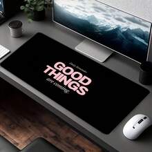1pc XXL "Good Things Are Coming" Desk Mat-Large Gaming Mouse Pad, 2MM Thick Rubber Base,Non-Slip Bottom,Stitched Edges, Mooth Surface, Office Desk Accessories, University Essentials, Dorm Room Study Mat, Laptop Desk Protector - Multicolor - View 3