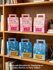 12/5/1 Peça Caixa de Presente Portátil com Tema de Volta às Aulas, Caixa de Lembrancinhas de Doces com Padrão de Papelaria de Desenho Animado de Volta às Aulas, Caixa de Doces Dobrável de Pequeno Presente de Recompensa de Sala de Aula para Estudantes, Adequada para Festa de Boas-Vindas de Volta às Aulas, Prêmios de Estudantes de Sala de Aula, Lembrancinhas de Atividades de Volta às Aulas, Embalagem de Lanches para Festa de Volta às Aulas, Embalagem de Pequenos Presentes, Caixa de Embalagem, Caixa de Presente, Caixa de Presente, Temporada de Volta às Aulas, Suprimentos para Festa, Doces - Vários estilos - Visão 4