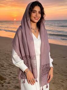 1pc Women's Solid Color Lace Tassel Long Versatile Scarf, High Quality Shawl - White - View 23