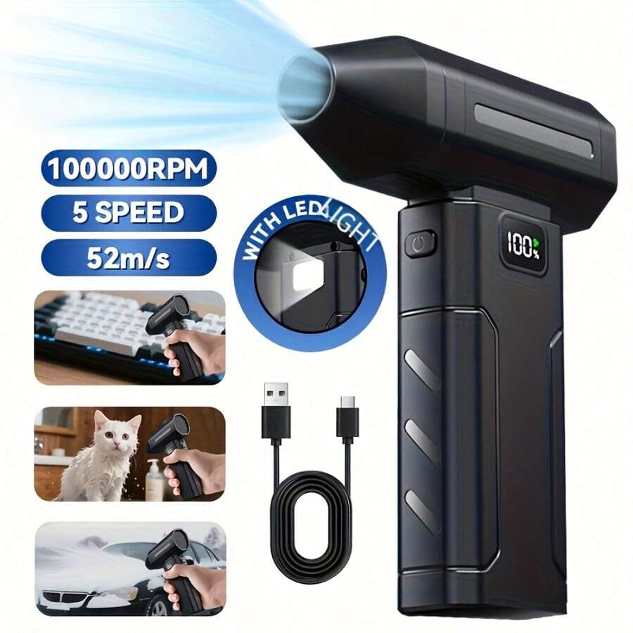 Portable Handheld Turbo Air Blower, High Power Dust Cleaner Cordless Rechargeable Electric Air Duster For Keyboard Car Interior PC Camera Hair Debris Cleaning - A - View 1