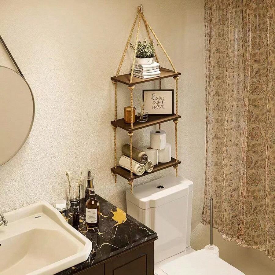 1pc 3 Tier Wooden Hanging Shelf With Jute Rope, Rustic Wall Mounted Floating Shelves, Boho Farmhouse Wood Swing Rope Shelf Organizer For Plants Photos Frames, Living Room Bedroom Bathroom Kitchen Home Office Window Wall Decor Storage Display Rack - Brown - View 1