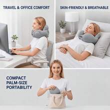 Portable Inflatable Travel Neck Pillow, Push-Button Press-Type Compression Blow Up Air Cushion, Comfortable Head & Neck Support For Airplane, Car, Long Flights, Road Trips, Office Nap, Camping, Compact Lightweight Travel Accessories - A - View 2
