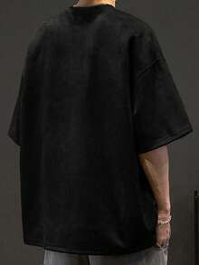 Men's Casual Simple Solid Color Drop Shoulder Loose T-Shirt, Emo - Black - View 2