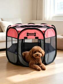 1 Piece Pet Playpen, Breathable And Visible Mesh, Double Zipper Closure, Waterproof And Wear-Resistant Fabric, Foldable For Easy Storage, Suitable As Maternity Enclosure For Both Cats And Dogs - Random Color - View 3