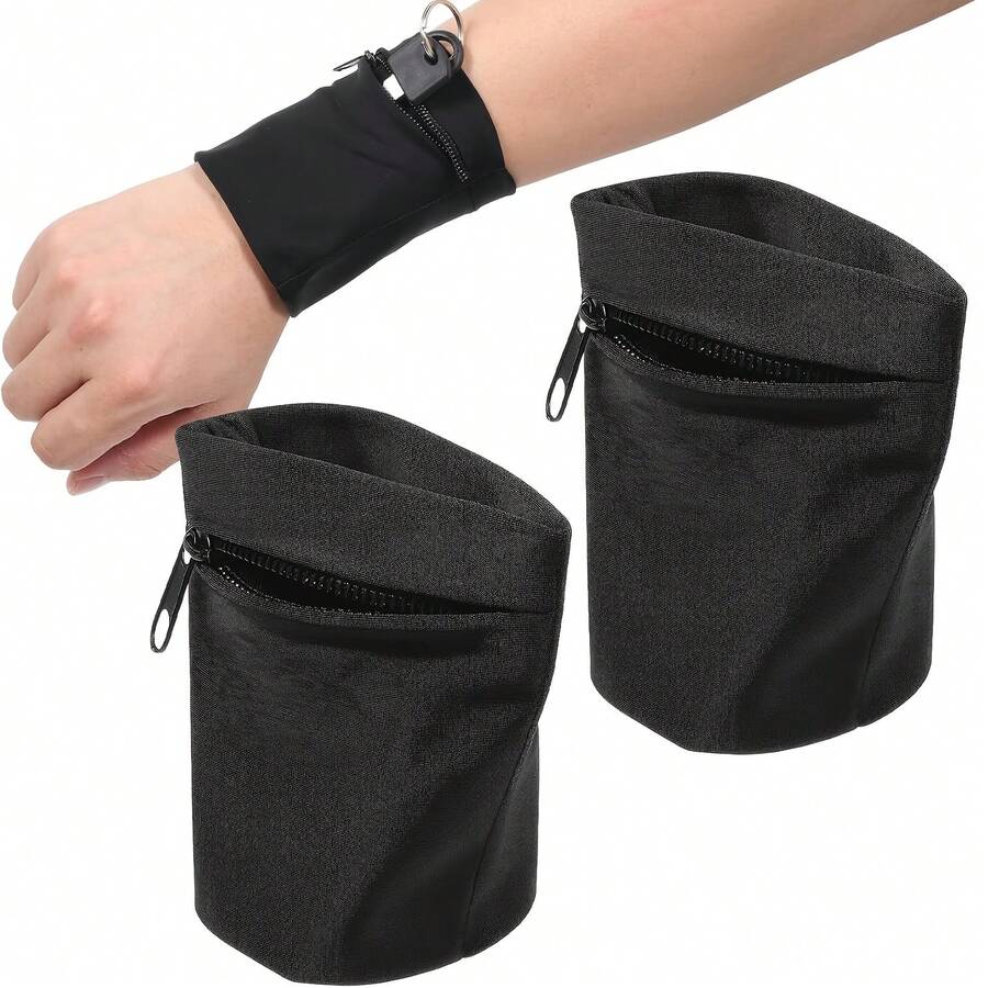 2pcs Zipper Wrist Wallet And Wrist Strap, Suitable For Storing Access Cards, Unisex, Perfect For Running, Sports And Hiking Activities - Multicolor - View 1