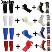3 Pairs Unisex Sports Socks Leg Sleeves Non-Slip Football Socks Grip Socks - Multicolor - View 1