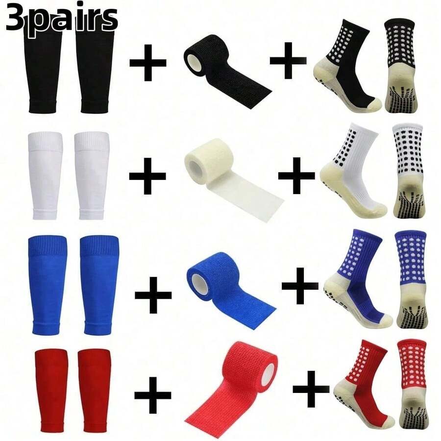 3 Pairs Unisex Sports Socks Leg Sleeves Non-Slip Football Socks Grip Socks - Multicolor - View 1