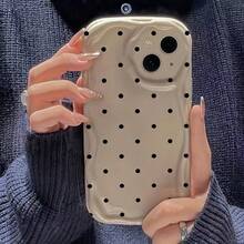 Black Dot Pattern 3D Wave Phone Case, Multi-Function Shockproof Lightweight TPU Camera Cover - Antique White - View 5