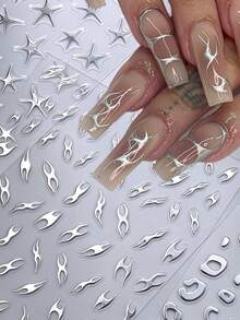 6 Blatt 3D metallische Linien Nagelaufkleber abstrakte silberne Dornen Ranke Kurve Streifen Linien Wirbel Stern Leopard Slider Maniküre Klebe Nagelkunst Aufkleber DIY Y2K Nagelkunst Dekorationen - Silber - Übersicht 7