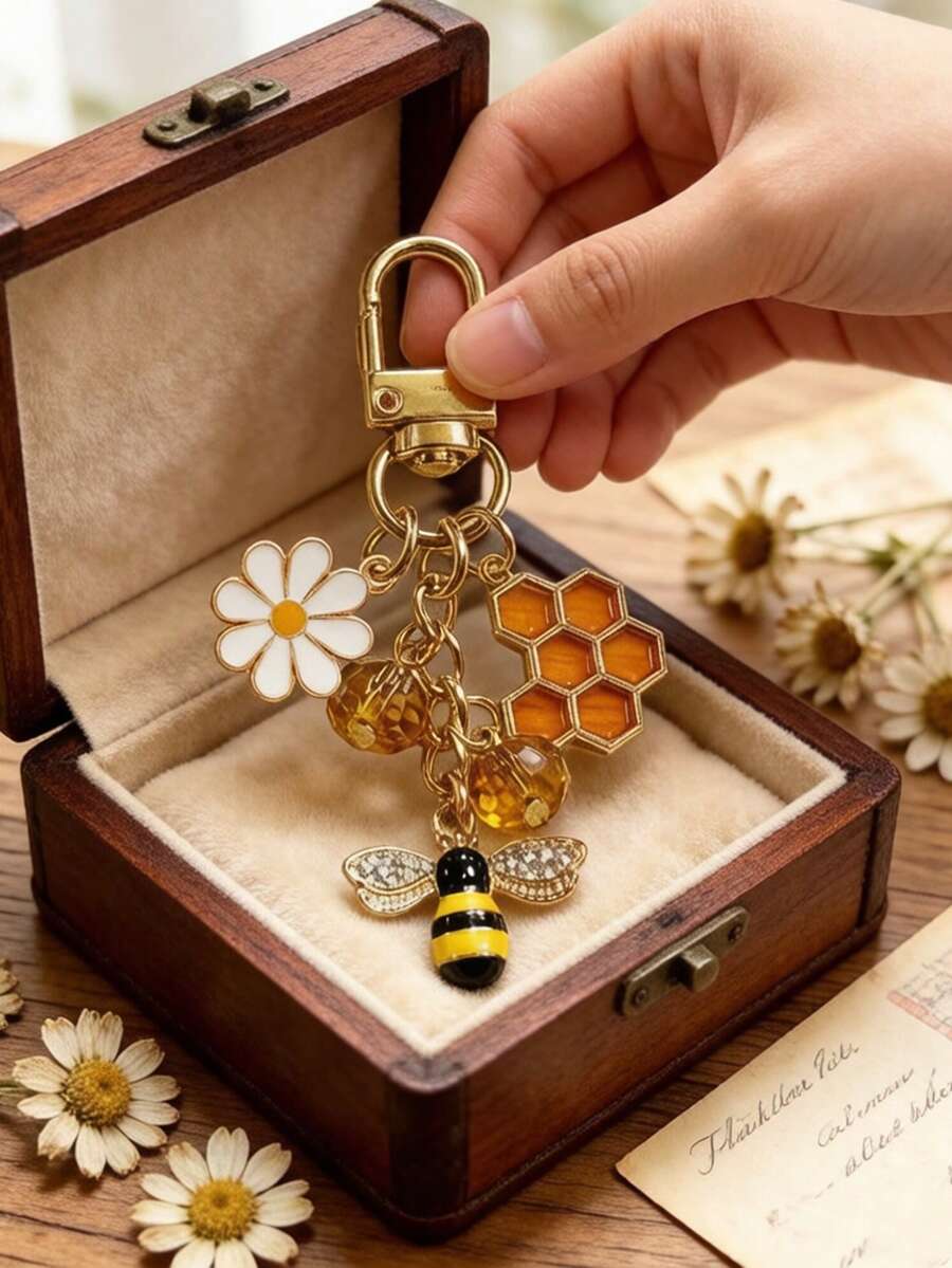 蜜蜂雛菊水鑽合金包飾吊飾、鋅合金鑰匙圈、蜜蜂花卉主題汽車鑰匙圈,適用於手機耳機吊飾、蜜蜂錢包飾品、蜜蜂造型包飾、串珠包飾、蜂巢包飾、鏈條包飾、女款包飾、動物主題包飾,返校季、教師節、度假、節日禮物、生日禮物、派對驚喜禮物 - 多色 - 查看 1