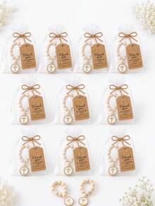 10/20 Sets Christian Cross Keychain Baptism Favors, Includes Thank You Cards And Organza Bags, Baby Baptism Party Gifts And Decorations - Round - View 2