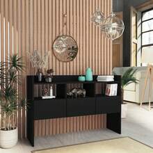 vidaXL Sideboard With 3 Drawers And 3 Compartments, Chest Of Drawers, Sideboard, Cabinet, Side Cabinet, Multi-Purpose Cabinet, Freestanding Cabinet, Oak/Black, 105x30x70cm, Engineered Wood - Oak Black - View 8