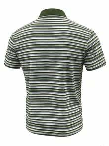 Officeau Pro Man Wardrobe Camisa Polo a Rayas de Verano para Hombre, Top Deportivo Transpirable para Juegos de Pelota al Aire Libre, Golf, Top Versátil - Verde - Ver 3