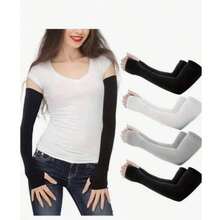 1 Pair Plus Size Thin Breathable Ice Silk UV Protection Arm Sleeves For Driving And Cycling - Black - View 1