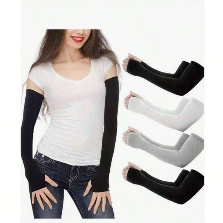 1 Pair Plus Size Thin Breathable Ice Silk UV Protection Arm Sleeves For Driving And Cycling - Black - View 1