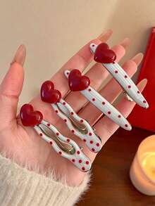 Vintage Fashion Polka Dot Heart-Shaped Hair Clip, Cute Clip, Spring/Summer High-End Multi-Functional Side Clip Accessory - 彩色 - 查看 3