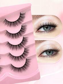 ENCHUW 5 Pairs Wispy Natural Look Eyelash Soft Band Fluffy False Eyelashes - Black - View 3