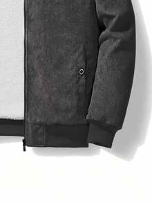 Chaqueta con cremallera, forro de peluche y parche con letra para hombre, otoño/invierno - Gris - Ver 7