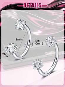 2 Stück 18G Y2K Nasenringe aus 316L Edelstahl in Silber, Gold und Pink mit Stern und kubischem Zirkonia, Hufeisen-Nasenringe für Damen, Ohrringe, Ohrstecker, Lippenringe, Knorpel- und Ohrläppchen-Ohrringe für Herren, doppelt besetzte Spiral-Nasenringe, Piercing-Schmuck - Hufeisenform - Übersicht 4