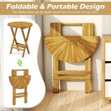 Patio Folding Side Table Teak Wood Round End Table With Slatted Tabletop And X-Shaped Frame-XY162 - FXCR38PC48SRD0 - View 8