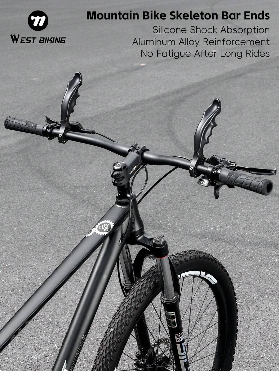 WEST BIKING 自行車騎行把手端帽 人體工學設計 護腕減壓公路車把手 矽膠緩衝吸震 防滑穩定 可自由調節角度 適用 22.2mm 把手 MTB 把手端帽 - 黑色 - 查看 1