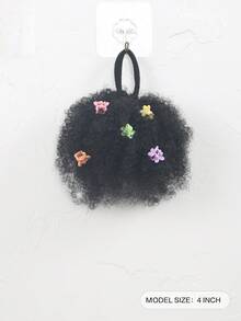 Synthetic 2pcs Luxury Kids Hair Buns Kids Afro Puff Soft Marley Kinky Bulk For Hair Girl With Elastic Children's Wig - Natural Black - View 3