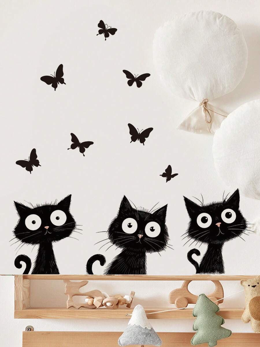 1pc Cartoon Decorative Wall Sticker, Funny Expression Decor Sticker, Cute Cat And Butterfly, Basketball Slow Motion Silhouette, Panda, PVC Self-Adhesive Removable Wall Sticker, Suitable For Bedroom, Living Room, Study, Dining Room, Bathroom, Home Wall Decoration, Etc. - Multicolor - View 1