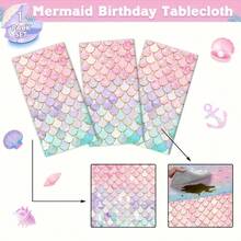 1pc Underwater World Pink Fish Scale Princess Party Tablecloth, Wedding Decoration, Summer Decoration, Outdoor Garden Decoration, Outdoor Decoration, Paired With Shell Starfish Pink Blue Gradient Disposable Plastic Rectangular Tablecloth, Suitable For Birthday Party, Baby Shower Decoration Tablecloth - Multicolor - View 5