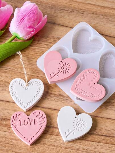 Moule à pendentif en forme de cœur fleuri à 4 maillons, convient pour la fabrication de résine, de plâtre, de bougies, de produits d'aromathérapie, de décoration d'intérieur, de centre de table de mariage, moule en silicone