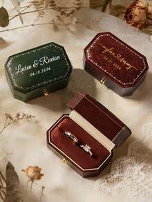 Caja de Anillo Personalizada, Caja de Anillo de Compromiso de Boda Personalizada, Regalo de Aniversario de Boda, Caja de Anillo con Inicial Personalizada - Multicolor - Ver 6