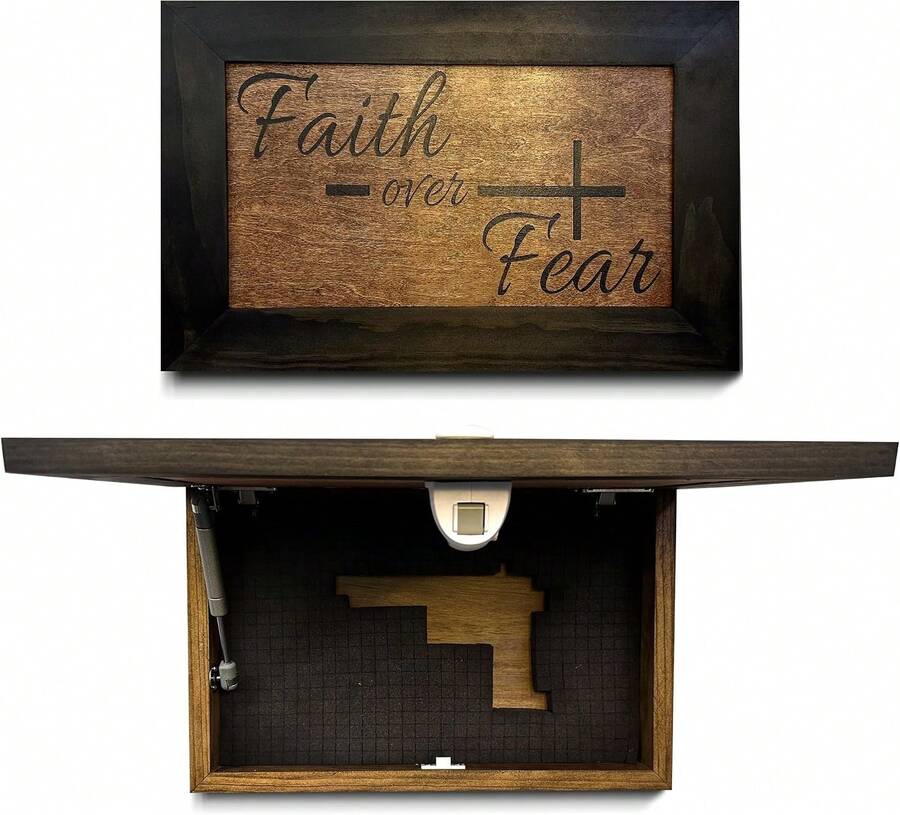 Bellewood Designs Faith Over Fear Hidden Gun Storage Wall Decor - Quick Access Handgun  With Magnetic Lock - Handcrafted &Amp; Wall Mounted Gun Concealment Furniture For Secure Storage - Made In USA - White - View 1