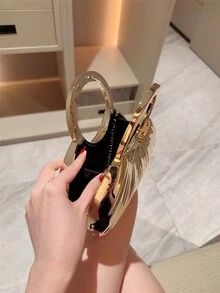 1件女款優雅百褶方型金屬晚宴手拿包，奢華亮面手鍊手柄手提包，迷人精緻正式派對包，適合情人節約會、舞會、生日派對、晚間聚會等場合 - 金色 - 查看 4