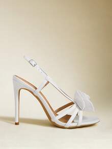 Sexy & Fashionable Floral Decor Round Toe Stiletto Heel Casual Versatile Ankle Strap White High Heel Sandals For Women - White - View 10