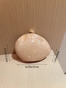 Moonlit Eve Bag 1件裝 水波紋迷你壓克力不對稱晚宴手拿包，高級金屬珠扣設計，優雅方盒晚宴包，適合派對女孩、新娘、大學生、職場新人與白領女性，適用於派對、舞會、婚禮，完美搭配舞會配件，附金屬鍊條，隨機花紋 - 杏色 - 查看 7