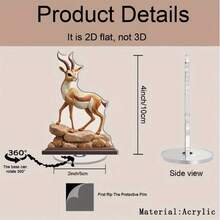 2D flache rotierende Antilope Tischornament moderne minimalistische 2D flache rotierende Hirschstatue, braun/weiße Mähne mit schwarzen/Hornspitzen, Acryl Heim-/Bürodekoration, Weihnachts-/Halloween-/Wildtiergeschenk, stabiler Sockel mit glatter Rotation, platzsparende Sammlerdekoration, 2D flach - A - Übersicht 3