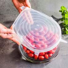 6-Piece Clear Flexible Silicone Food Lids, Universal Stretch Covers For Plates, Bowls & Containers - White - View 3