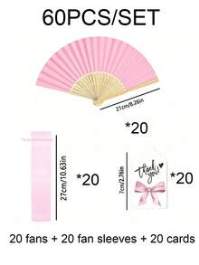 3-60支装优雅折叠手扇套装，包含感谢卡和礼品袋，新娘竹扇，是伴娘礼物、婚礼装饰、派对、活动和夏季配饰的理想之选。 - 彩色 - 查看 23