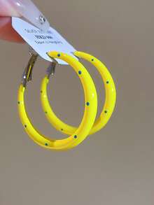 Anting Lingkaran Bulat Polka Dot "Kuning Lemon", Anting Niche dengan Desain Segar dan Modis - Kuning - View 5