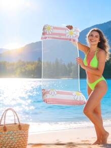 Daisy Glitter Transparent Inflatable Water Hammock Float, Breathable Mesh Pool Raft With Dual Inflatable Head And Foot Pillows, Foldable Portable Swimming Bed For Beach, Pool And Summer Vacation - Multicolor - View 7
