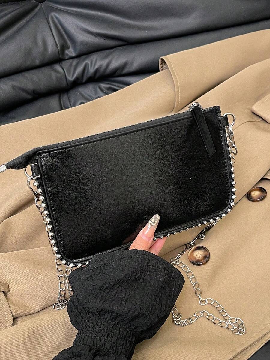 New Fashion Shoulder Bag, Beaded Crossbody Bag, Chain Strap Women's Bag, Mini Envelope Bag - Black - View 1