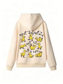 Front & Back Double Print Funny Yellow Duck Sweatshirt, Quirky Relaxed Vibe Daily Layering Top Fall Casual - Apricot - View 2
