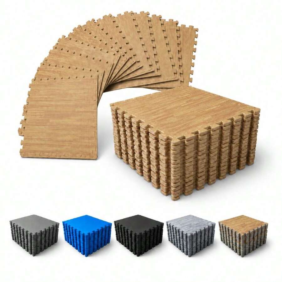 JOWY Pack de 4 Tatamis Puzzle de 60x60 cm y 1 cm de Grosor – Superficie Antideslizante Tipo T – Colores Parquet Gris, Azul, Gris, Verde, Negro y Madera Parquet – Ideales para Suelos Deportivos, Infantiles o de Entrenamiento en Casa o Gimnasio | Entrega en 48-72 h - Madera Parquet - Ver 1