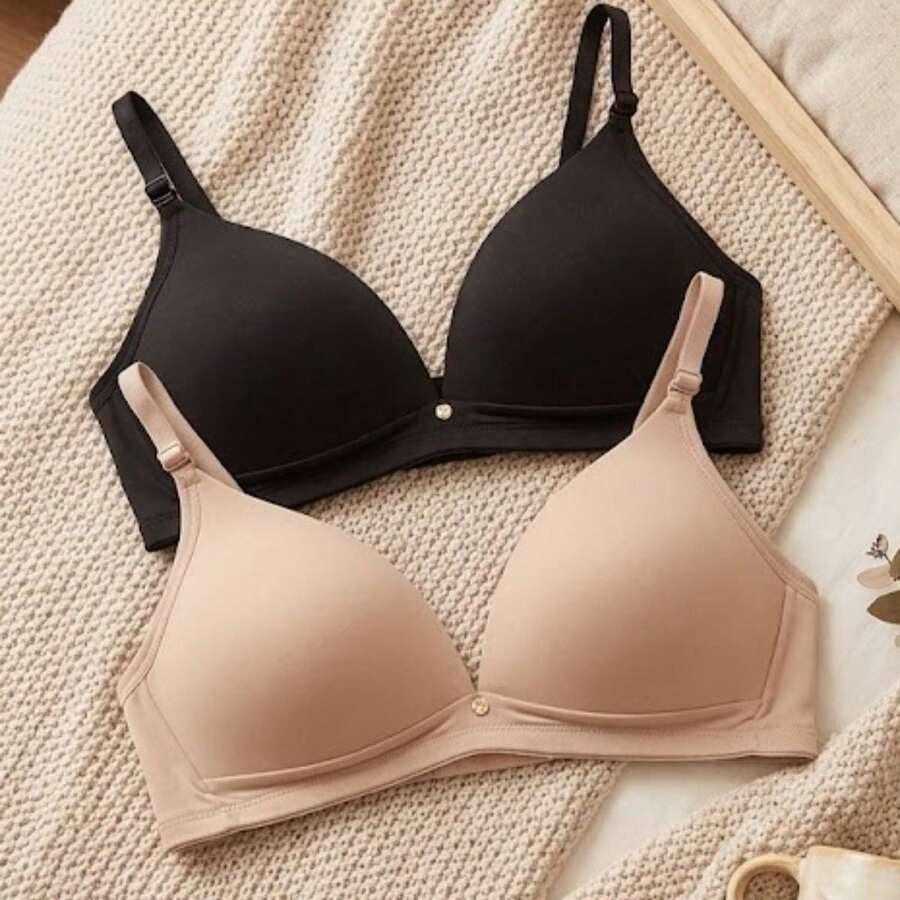 Kit 2 Sutiãs Nayane Reforçado Sustentação Com Bojo Sem Aro Confortável - Preto e Bege - Visão 1