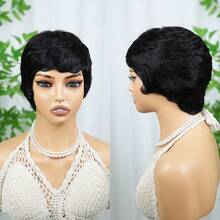 Brazilian Remy Hair Machine Made Pixie Cut Wigs For Women Short Straight Human Hair Wig 4inch 150% Density Layered Hair Wigs For Daily Use Natural Color 1B And 99J# - Multicolor - View 3