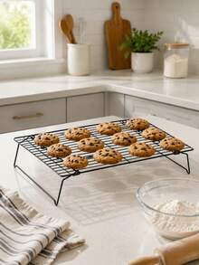 1/2/3pcs Baking Cooling Rack, Carbon Steel Wire Cookie Cooling Rack, Multi-Layer Stackable Cookie Rack, Suitable For Cakes, Pastries And Fruits, Foldable, Dishwasher (Black), Dessert Cooling Rack, Suitable For Holiday Gifts, Christmas, Halloween, Thanksgiving, Party - Multicolor - View 3